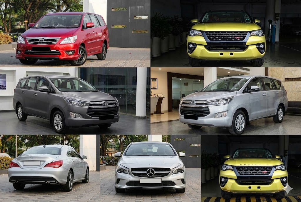 Dark blue car undergoing paint correction and polishing